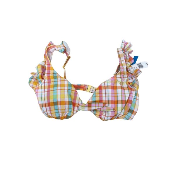 NWT Bleu Rod Beattie Women's PLAID Ruffle Adjustable Strap Swim Bikini Top Size - Picture 1 of 5